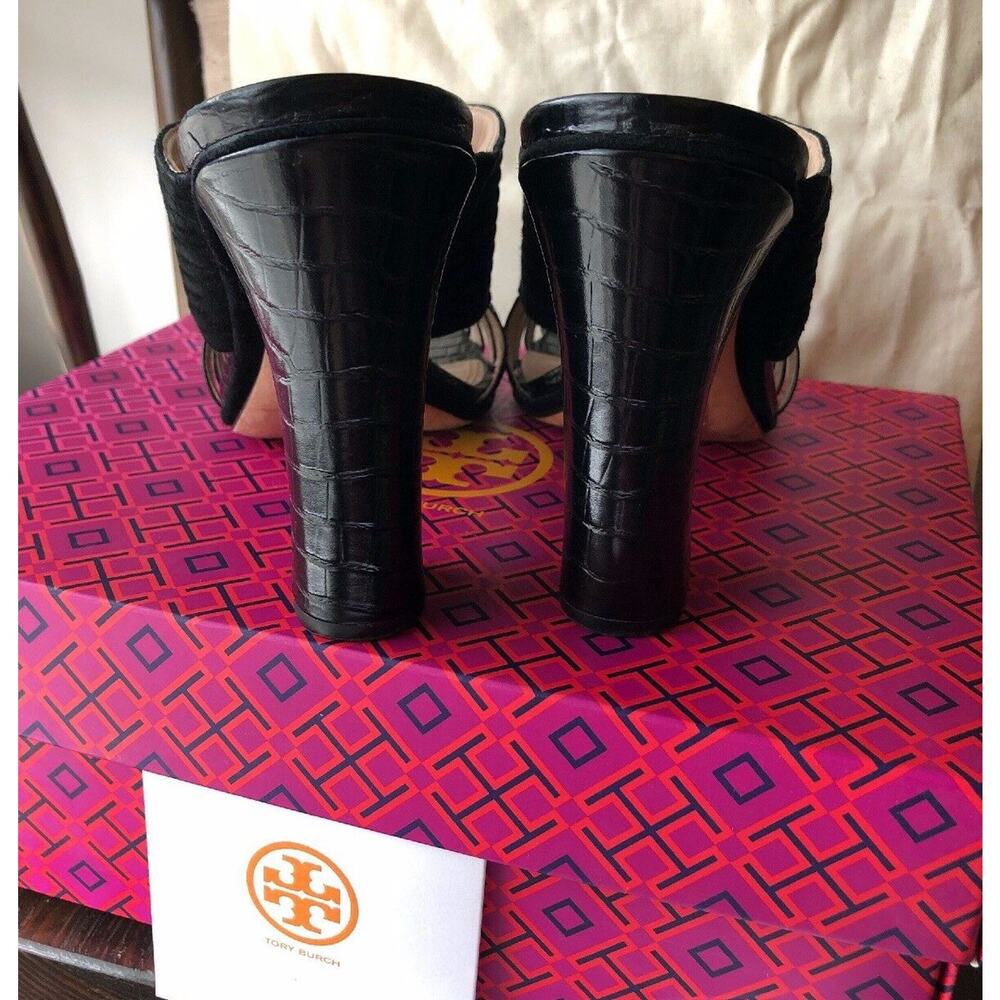 Tory Burch Mule Black Suede & Patent Leather Block Heel Sandals Size 10 NIB - Picture 4 of 10